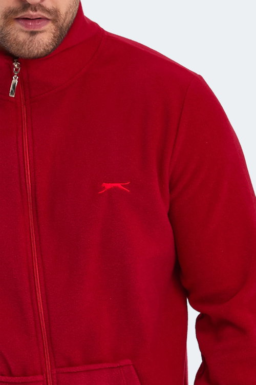 Slazenger SANSA 2 Lİ SET Erkek Fermuarlı Dik Yaka Cepli Kırmızı - Haki Polar