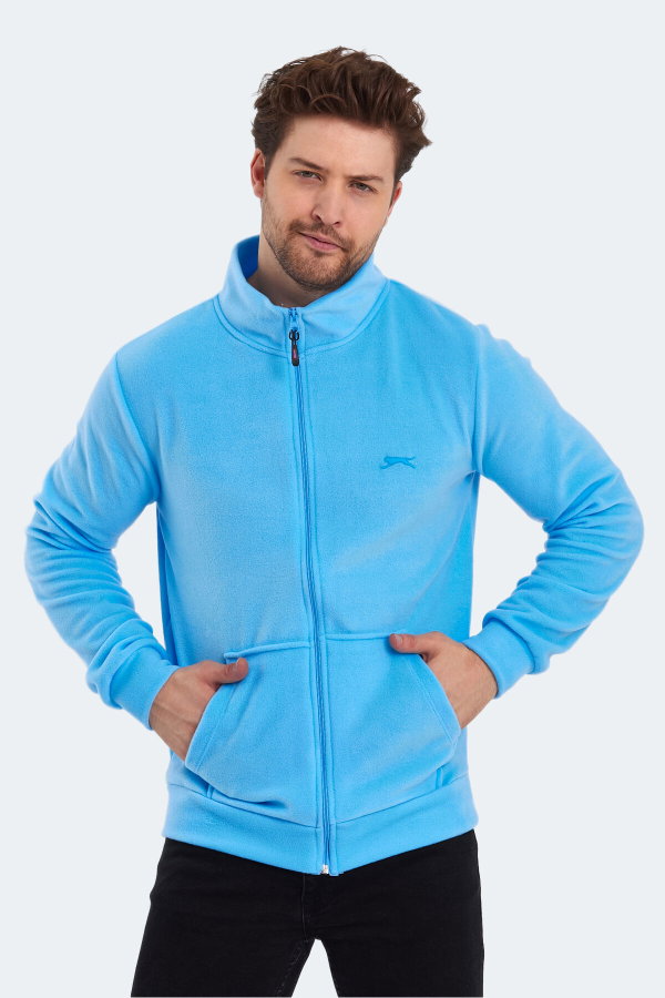 Slazenger SANSA Erkek Fermuarlı Dik Yaka Cepli Mavi Polar