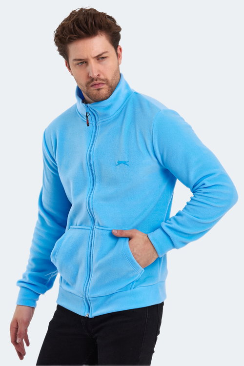 Slazenger SANSA Erkek Fermuarlı Dik Yaka Cepli Mavi Polar