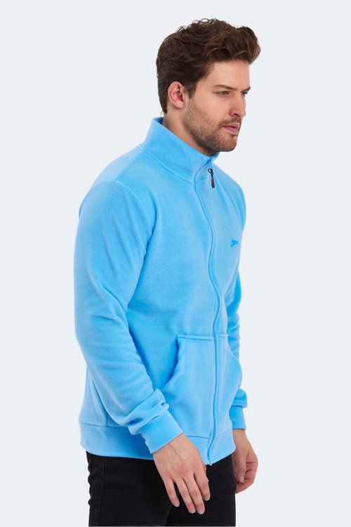 Slazenger SANSA Erkek Fermuarlı Dik Yaka Cepli Mavi Polar