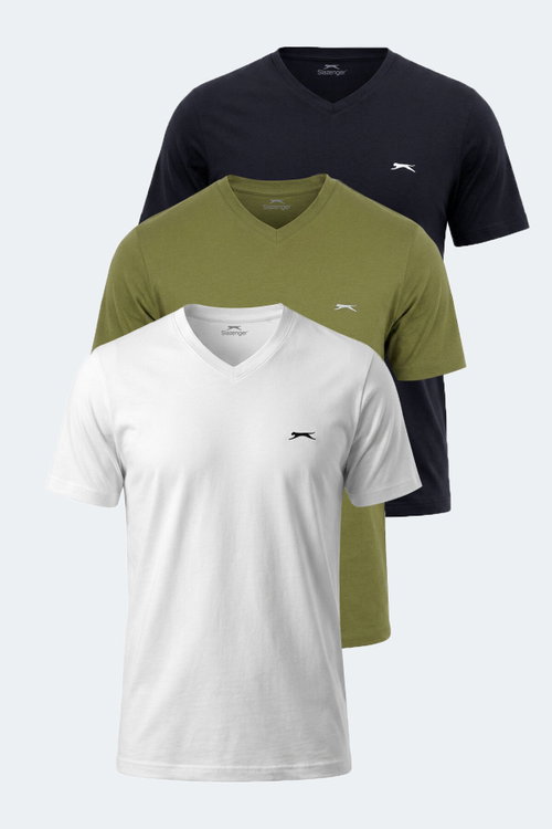 Slazenger SARGON 3 lü Set Erkek Beyaz - Lacivert - Haki Tişört