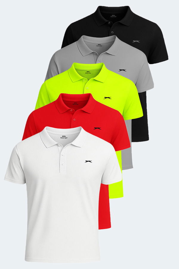 Slazenger SLOAN 5 li Set Erkek Beyaz - Siyah - Gri - Neon Yeşili - Kırmızı Tişört