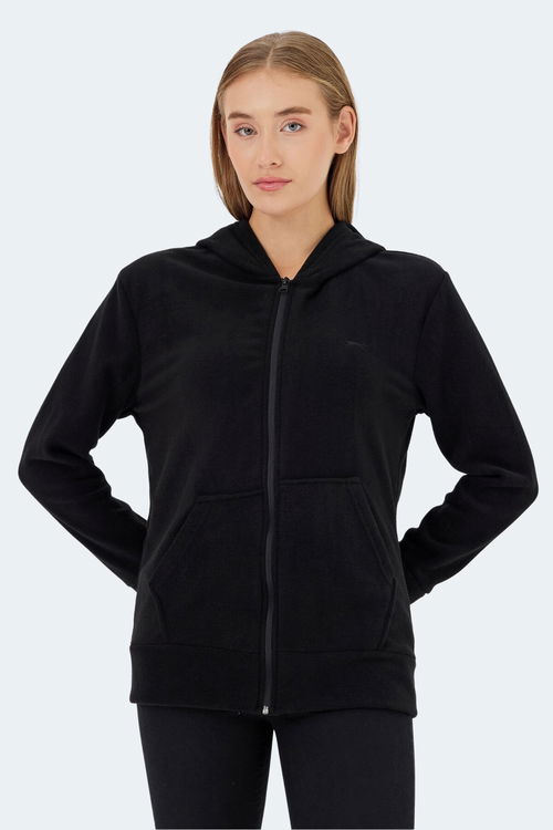 Slazenger SOFAL I Kadın Fermuarlı Kapüşonlu Cepli Siyah Polar