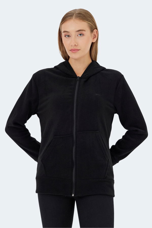 Slazenger SOFAL I Kadın Fermuarlı Kapüşonlu Cepli Siyah Polar