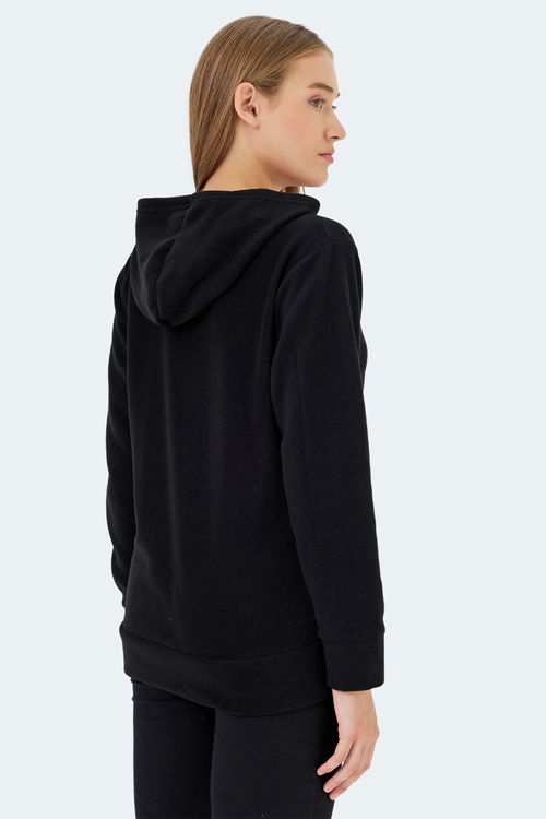 Slazenger SOFAL I Kadın Fermuarlı Kapüşonlu Cepli Siyah Polar