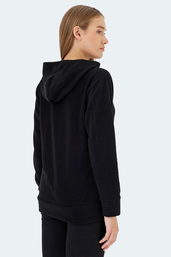 Slazenger SOFAL I Kadın Fermuarlı Kapüşonlu Cepli Siyah Polar