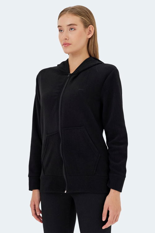 Slazenger SOFAL I Kadın Fermuarlı Kapüşonlu Cepli Siyah Polar