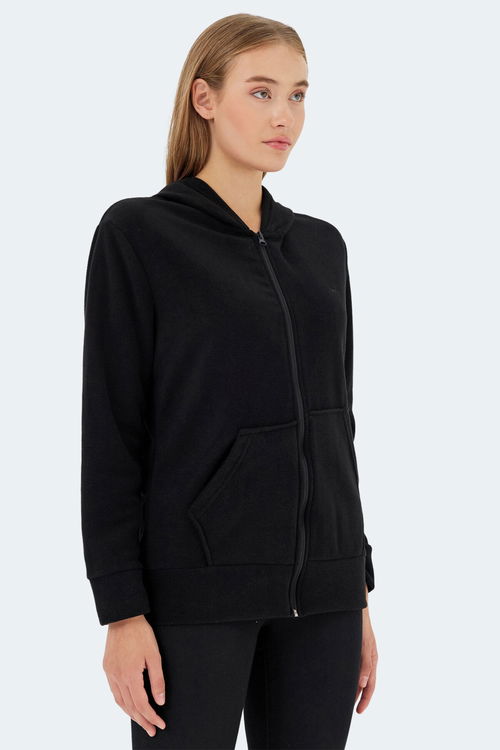 Slazenger SOFAL I Kadın Fermuarlı Kapüşonlu Cepli Siyah Polar