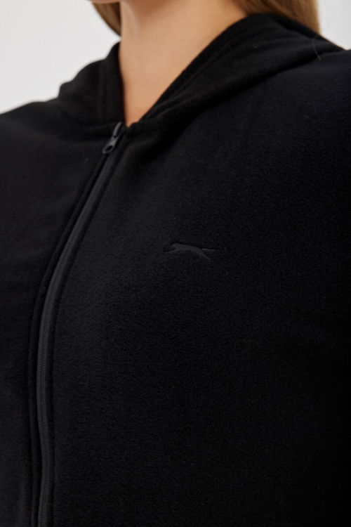 Slazenger SOFAL I Kadın Fermuarlı Kapüşonlu Cepli Siyah Polar