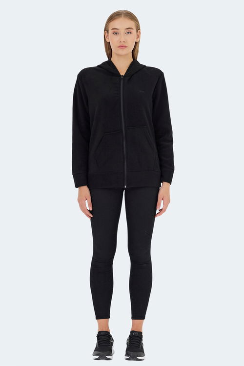 Slazenger SOFAL I Kadın Fermuarlı Kapüşonlu Cepli Siyah Polar