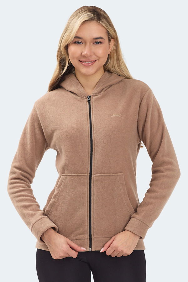 Slazenger SOFAL I Kadın Fermuarlı Kapüşonlu Cepli Toprak Polar