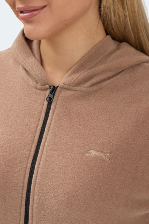 Slazenger SOFAL I Kadın Fermuarlı Kapüşonlu Cepli Toprak Polar