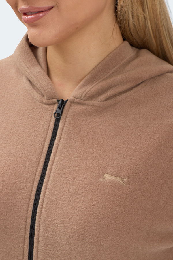 Slazenger SOFAL I Kadın Fermuarlı Kapüşonlu Cepli Toprak Polar