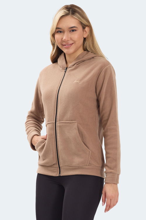 Slazenger SOFAL I Kadın Fermuarlı Kapüşonlu Cepli Toprak Polar