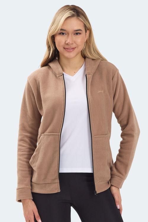 Slazenger SOFAL I Kadın Fermuarlı Kapüşonlu Cepli Toprak Polar