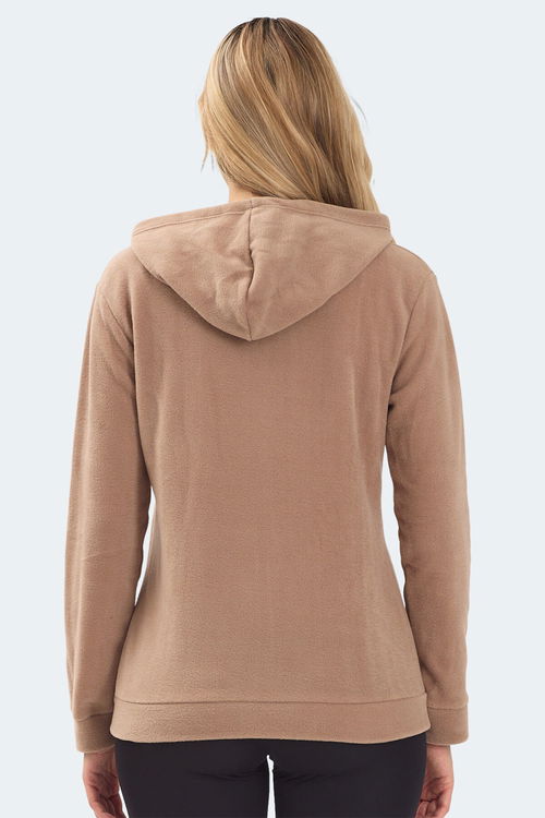 Slazenger SOFAL I Kadın Fermuarlı Kapüşonlu Cepli Toprak Polar