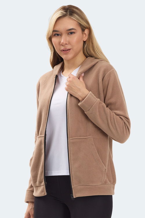 Slazenger SOFAL I Kadın Fermuarlı Kapüşonlu Cepli Toprak Polar