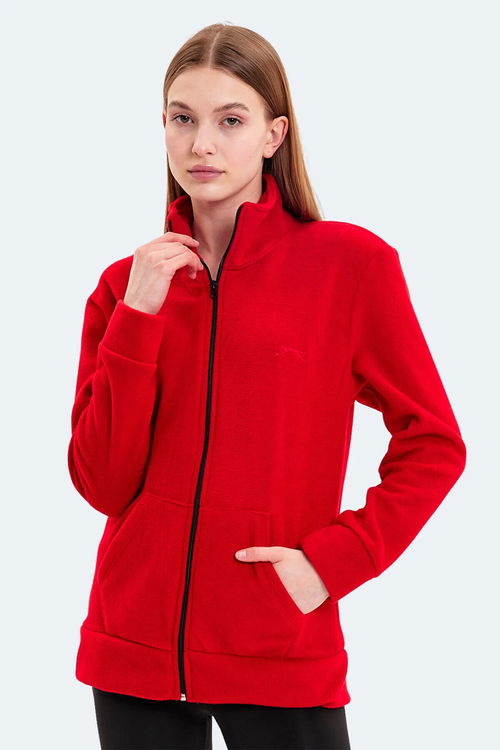 Slazenger SOUL 2 Lİ SET Kadın Dik Yaka Fermuarlı Siyah - Kırmızı Polar