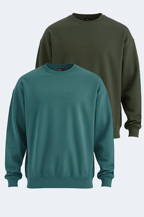 Slazenger VADIK 2li set Erkek Oversıze Haki - Petrol Sweatshırt