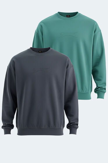 Slazenger VADIK 2li set Erkek Oversıze Koyu Gri - Yeşil Sweatshirt Slazenger VADIK 2li set Erkek Oversıze Koyu Gri - Yeşil Sweatshirt