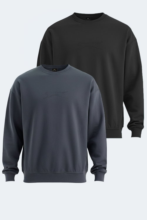 Slazenger VADIK 2li set Erkek Oversıze Siyah - Koyu Gri Sweatshırt