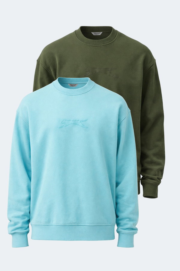 Slazenger VADIK 2li set Erkek Oversıze Yeşil - Turkuaz Sweatshırt