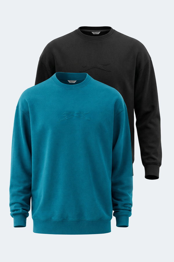 Slazenger VADIK 2li set Erkek Oversıze Siyah - Petrol Sweatshırt