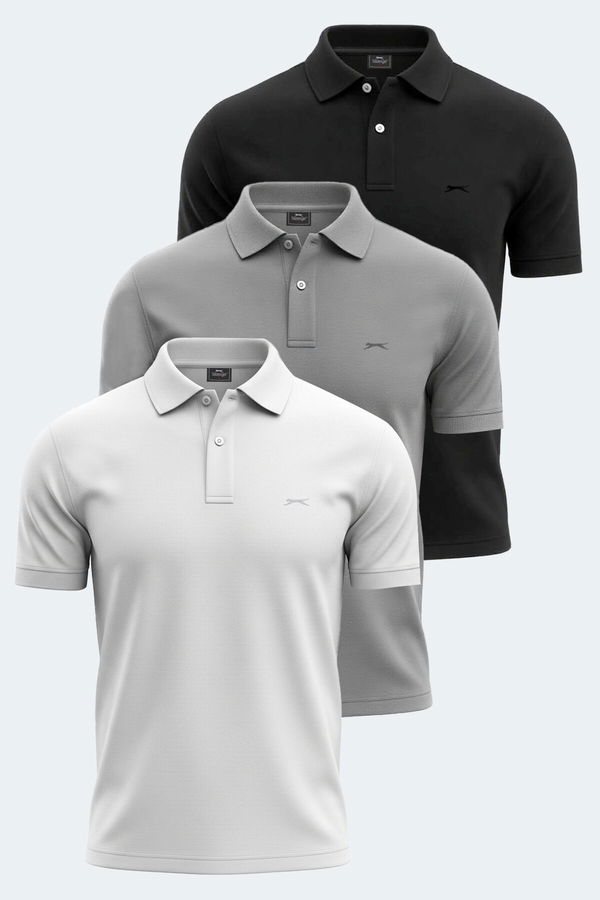 Slazenger VALE KTN Erkek Tişört Beyaz - Siyah - Gri