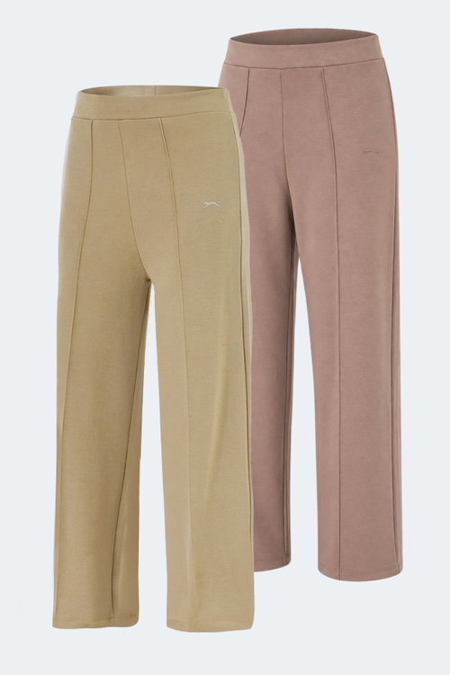 Slazenger VALENTINO 2 Lİ SET Kadın Bol Paça Yeşil - Vizon Pantolon