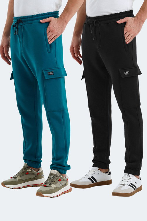 Slazenger VALORA 2 Lİ SET Erkek Kargo Cepli Siyah - Petrol Eşofman Altı