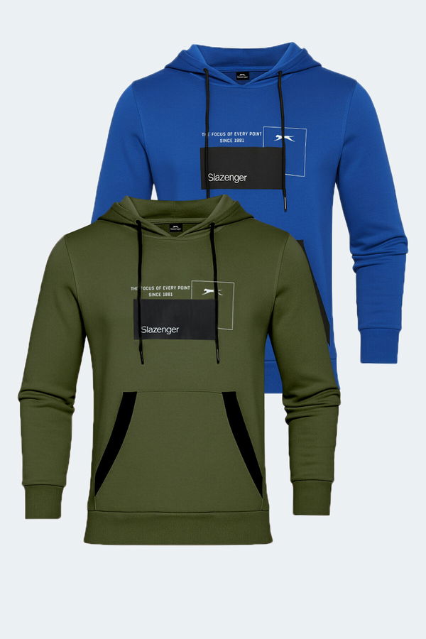 Slazenger VANDA 2 li set Erkek Kanguru Cepli Kapüşonlu Haki - Mavi Sweatshırt Slazenger VANDA 2 li set Erkek Kanguru Cepli Kapüşonlu Haki - Mavi Sweatshırt