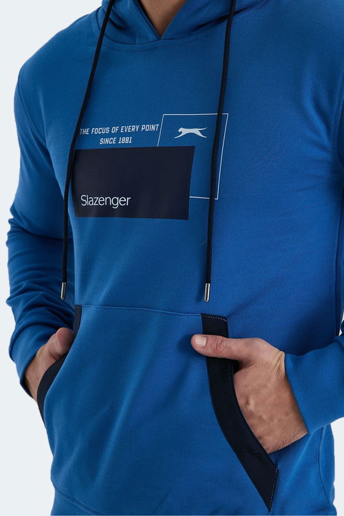 Slazenger VANDA 2 li set Erkek Kanguru Cepli Kapüşonlu Haki - Mavi Sweatshırt