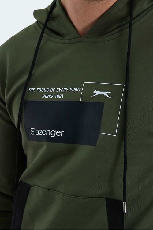 Slazenger VANDA 2 li set Erkek Kanguru Cepli Kapüşonlu Haki - Mavi Sweatshırt