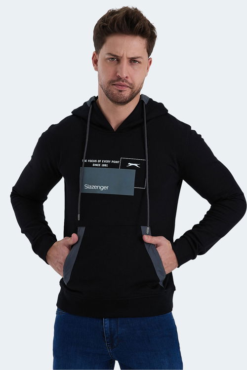 Slazenger VANDA 2 li set Erkek Kanguru Cepli Kapüşonlu Siyah - Bej Sweatshırt