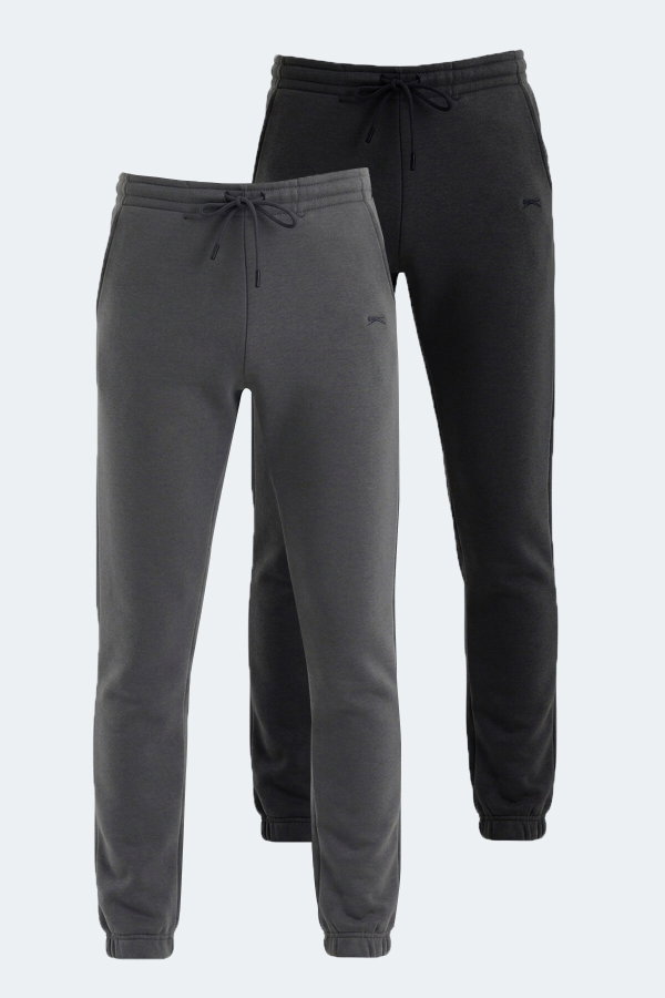 Slazenger VARIOUS 2 Lİ SET Erkek Cepli Slim Fit Siyah - Koyu Gri Eşofman Altı