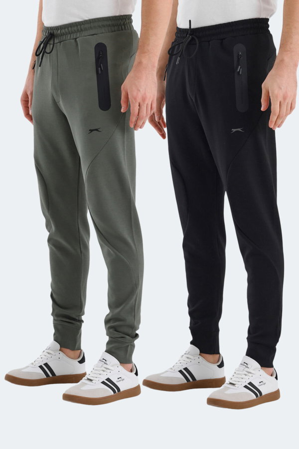 Slazenger VARUNA 2 Lİ SET Erkek Fermuar Cepli Slim Fit Siyah - Haki Eşofman Altı