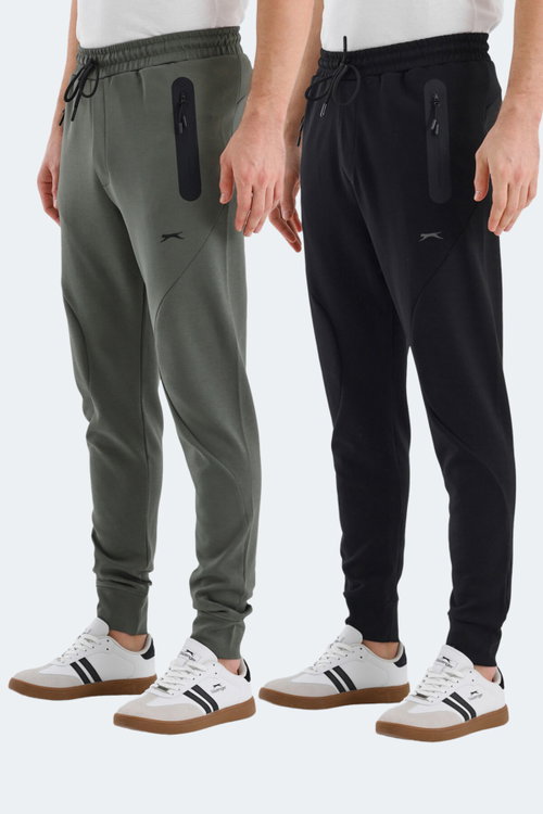 Slazenger VARUNA 2 Lİ SET Erkek Fermuar Cepli Slim Fit Siyah - Haki Eşofman Altı
