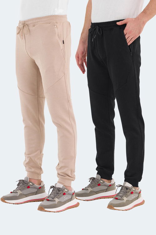 Slazenger VENOM 2 Lİ SET Erkek Fermuar Cepli Dar Paça Siyah - Bej Eşofman Altı