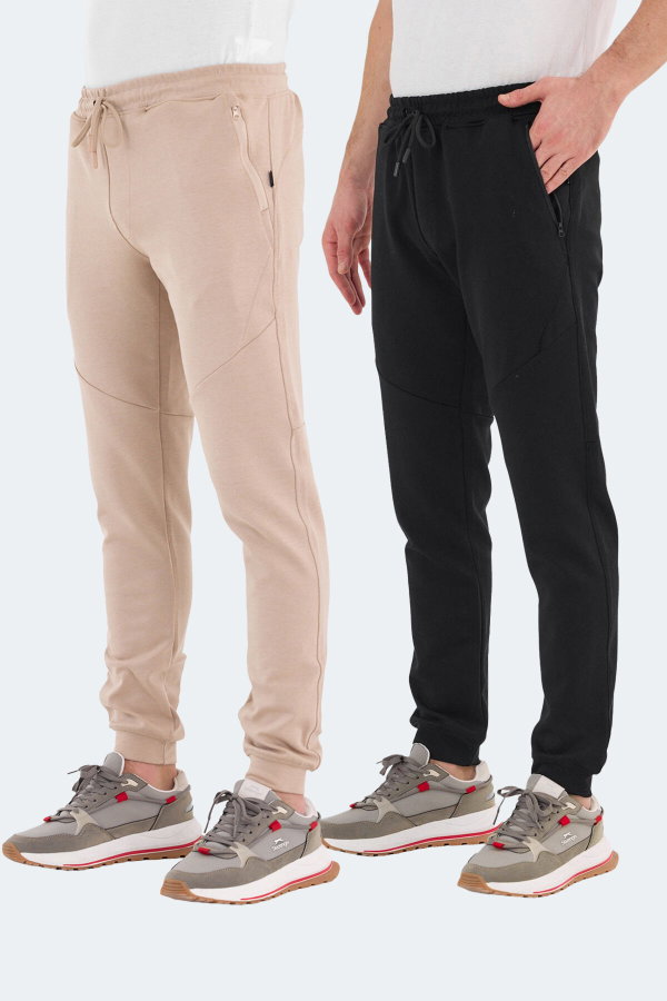 Slazenger VENOM 2 Lİ SET Erkek Fermuar Cepli Slim Fit Siyah - Bej Eşofman Altı