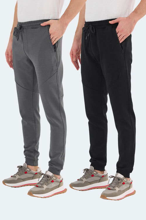 Slazenger VENOM 2 Lİ SET Erkek Fermuar Cepli Dar Paça Siyah - Koyu Gri Eşofman Altı