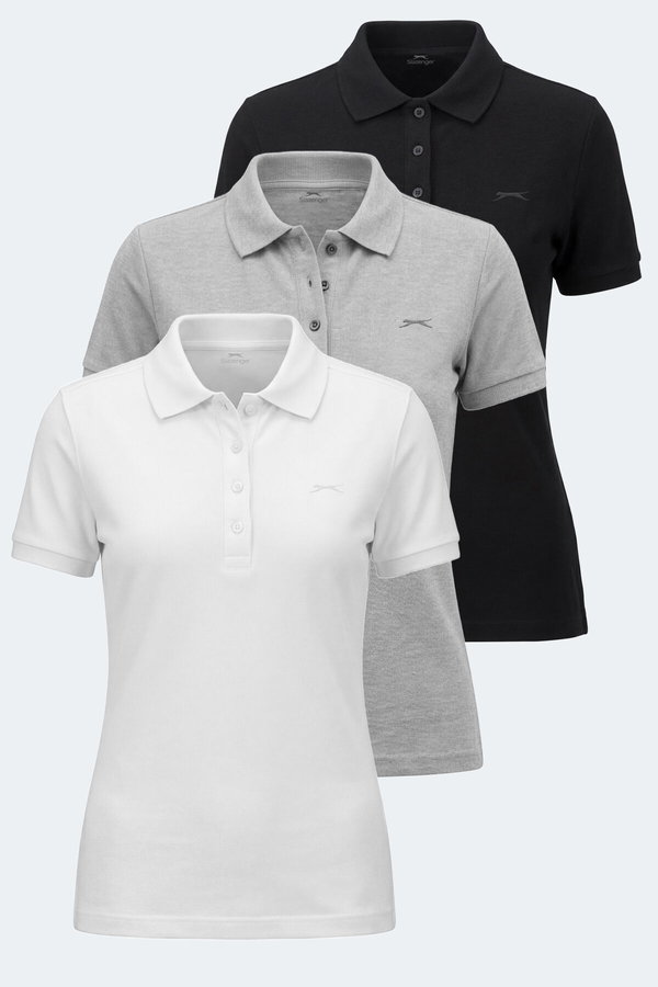 Slazenger VERA 3 LÜ SET Kadın Polo Yaka Beyaz - Siyah - Gri Tişört
