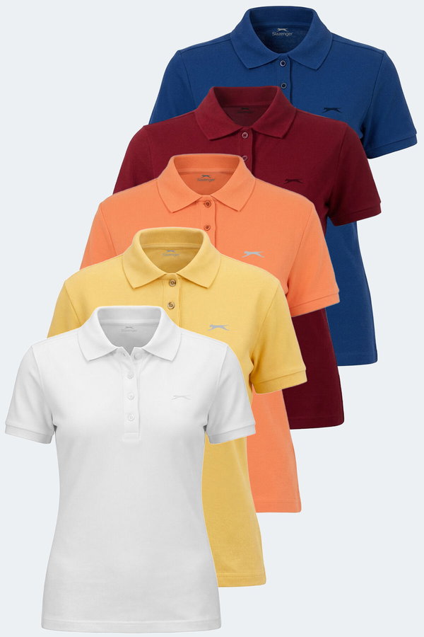 Slazenger VERA 5 Lİ SET Kadın Polo Yaka Beyaz - Turuncu - Sarı - Saks Mavi - Bordo Tişört