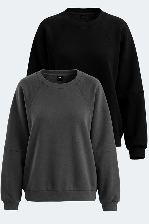 Slazenger VIA 2 Lİ SET Kadın Siyah - Koyu Gri Sweatshırt