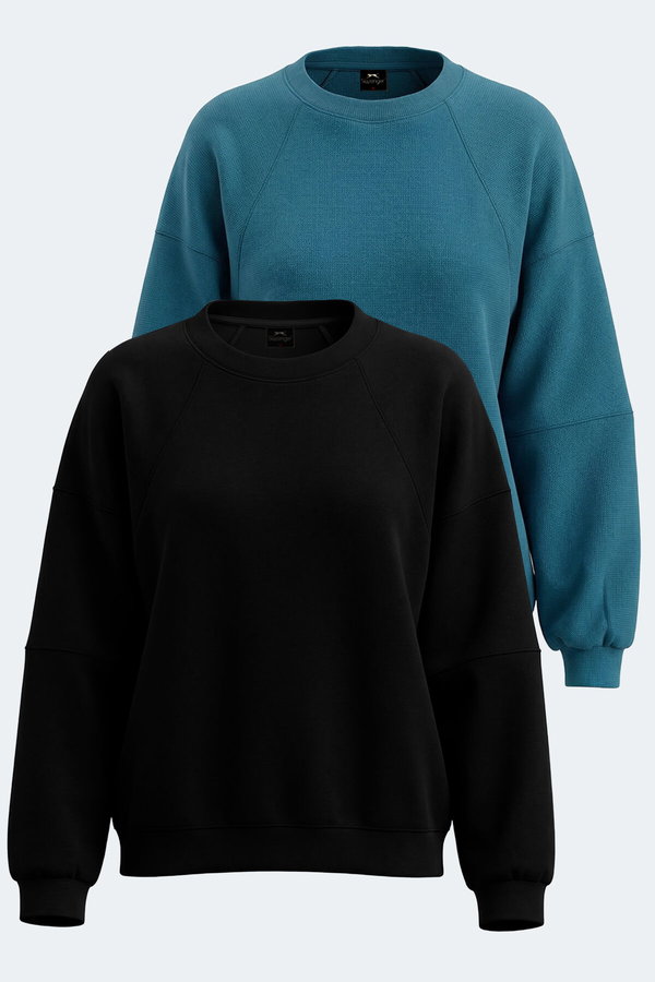 Slazenger VIA 2 Lİ SET Kadın Siyah - Petrol Sweatshırt