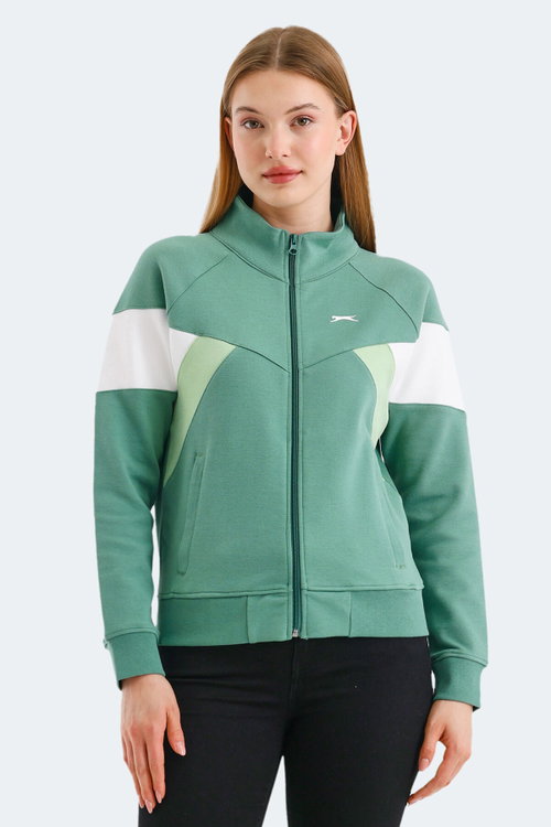 Slazenger VICTORY 2 li set Kadın Fermuarlı Dik Yaka Cepli Yeşil - Siyah Sweatshırt