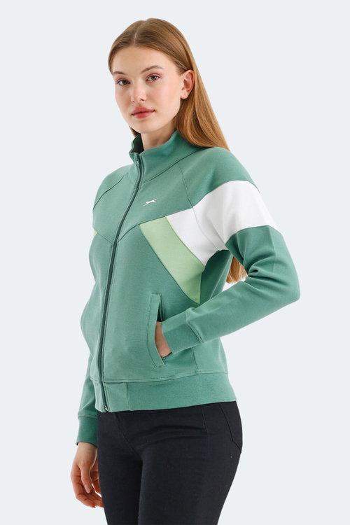 Slazenger VICTORY 2 li set Kadın Fermuarlı Dik Yaka Cepli Yeşil - Siyah Sweatshırt