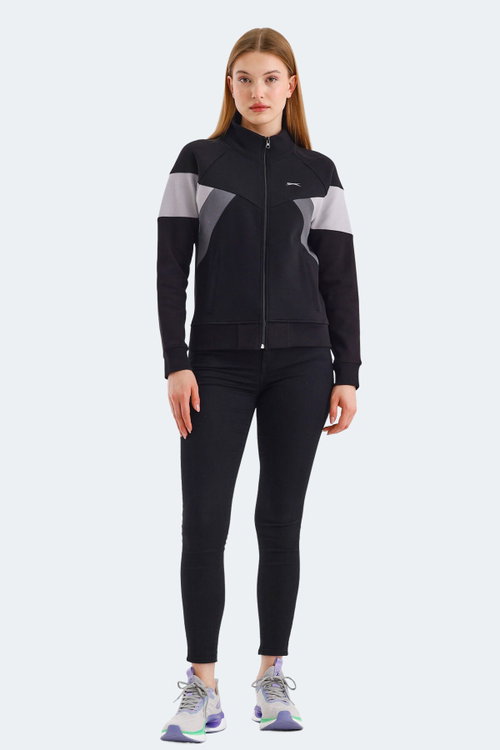 Slazenger VICTORY 2 li set Kadın Fermuarlı Dik Yaka Cepli Yeşil - Siyah Sweatshırt