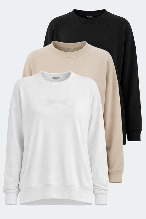 Slazenger VIKENTI SW 3 LÜ SET Kadın Beyaz - Siyah - Bej Sweatshırt
