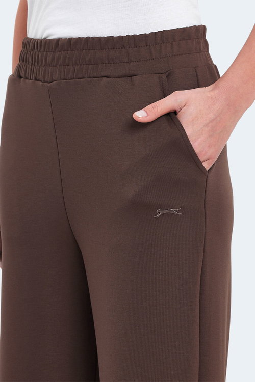 Slazenger VILLE Kadın Cepli Bol Paça Koyu Kahve Pantolon