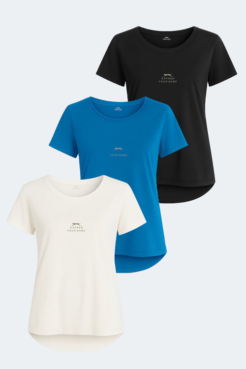 Slazenger VIRAJ 3 lü Set Kadın Ekru - Siyah - Petrol Tişört